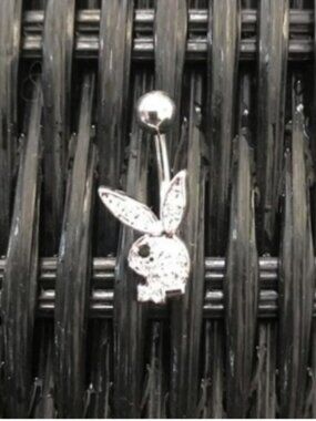 playboy bunny crystal black eye belly button navel ring